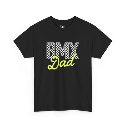 Checkered BMX Dad Dark Colored Tee - Chartreuse Lettering