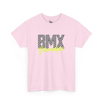 Checkered BMX Grandpa Light Colored Tee - Chartreuse Lettering