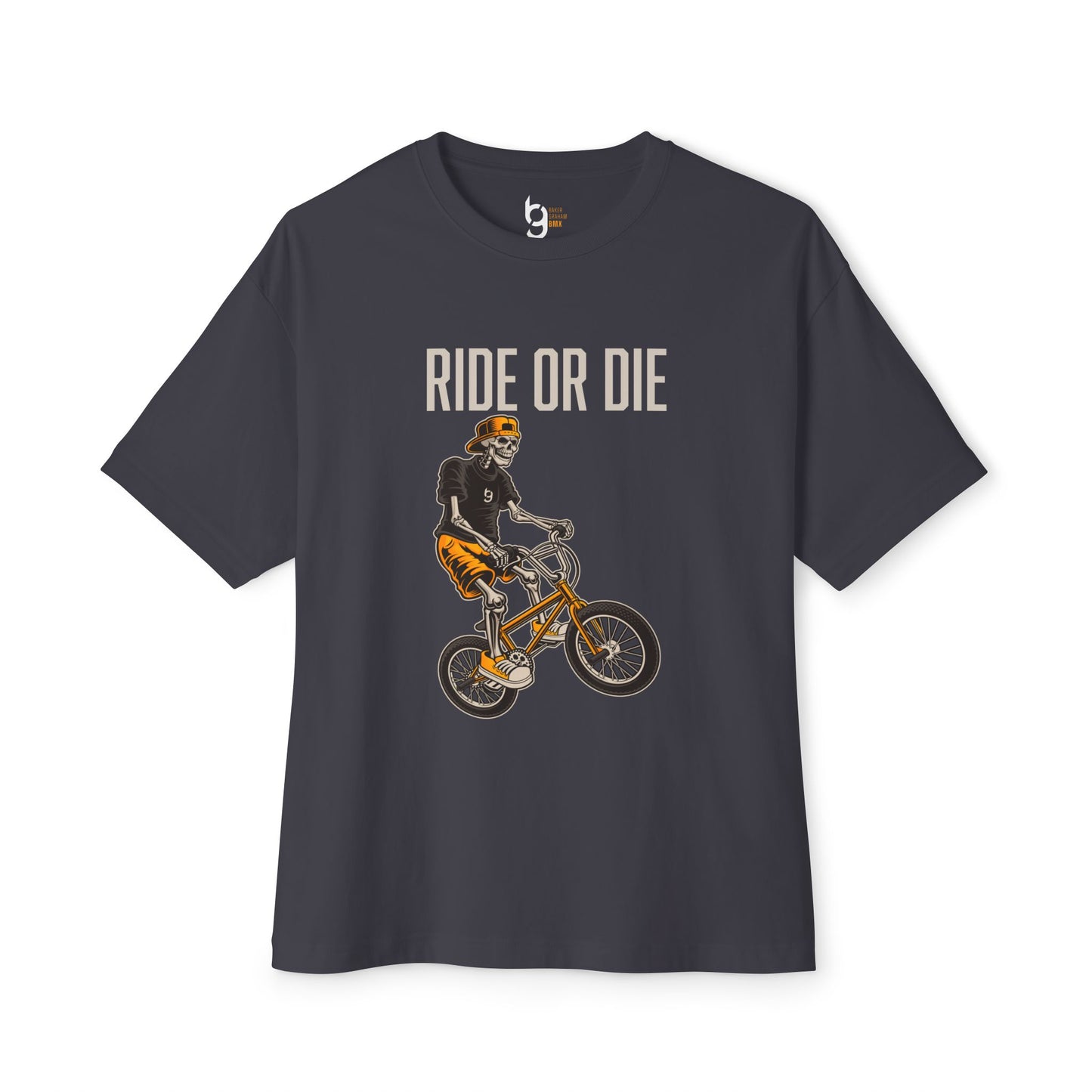 "Ride or Die" BMX Oversized Boxy Tee - Orange Graphic