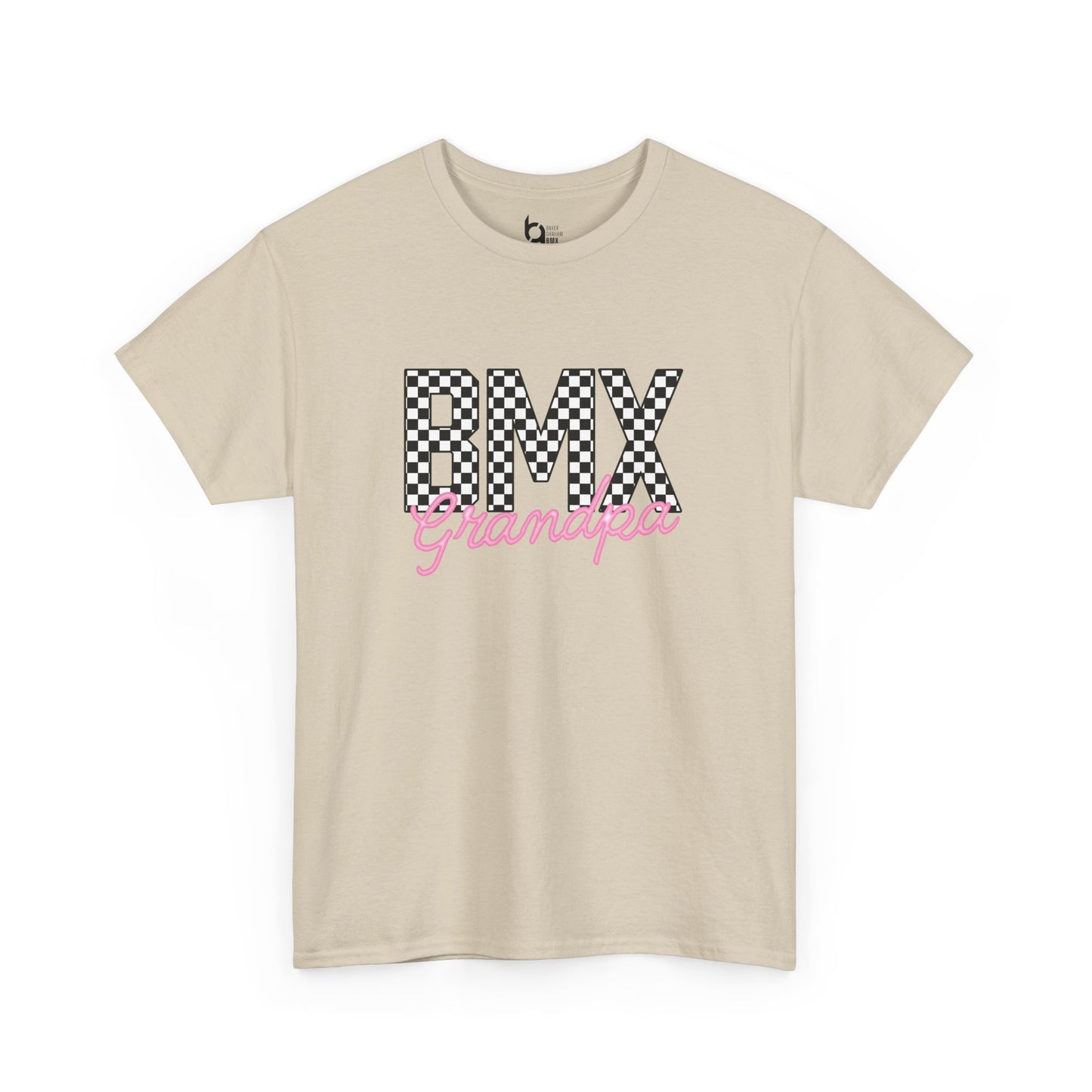 Checkered BMX Grandpa Light Colored Tee - Pink Lettering
