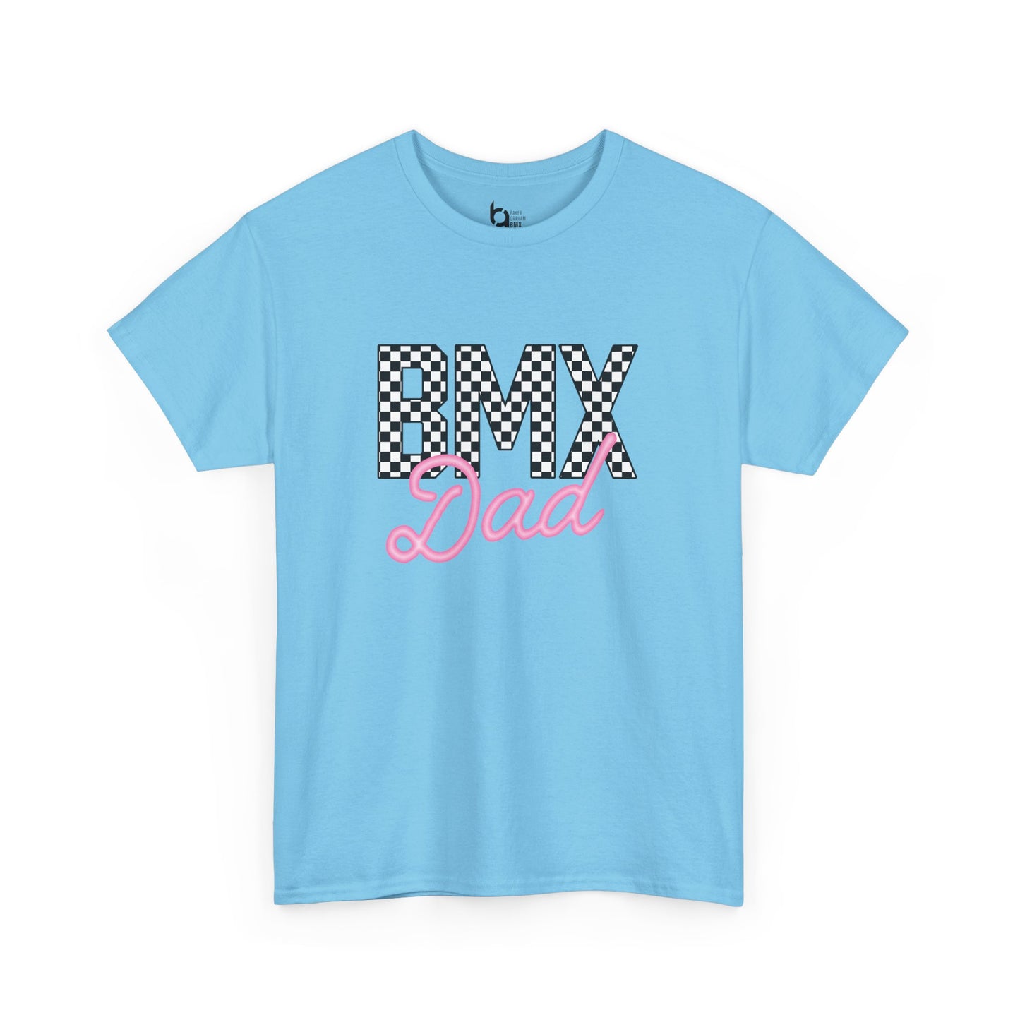 Checkered BMX Dad Light Colored Tee - Pink Lettering