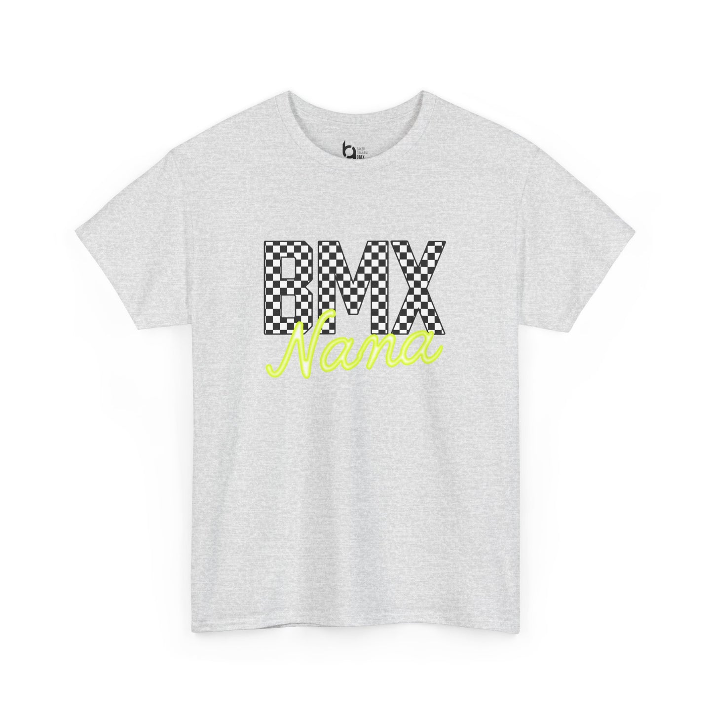 Checkered BMX Nana Light Colored Tee - Chartreuse Lettering