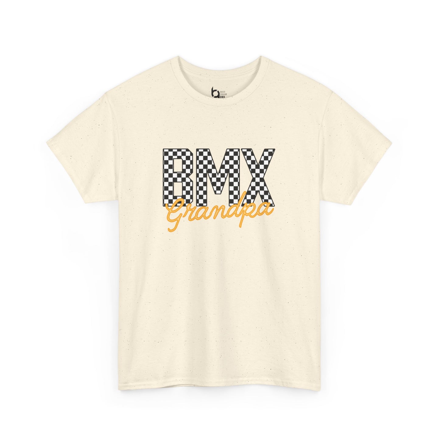 Checkered BMX Grandpa Light Colored Tee - Orange Lettering