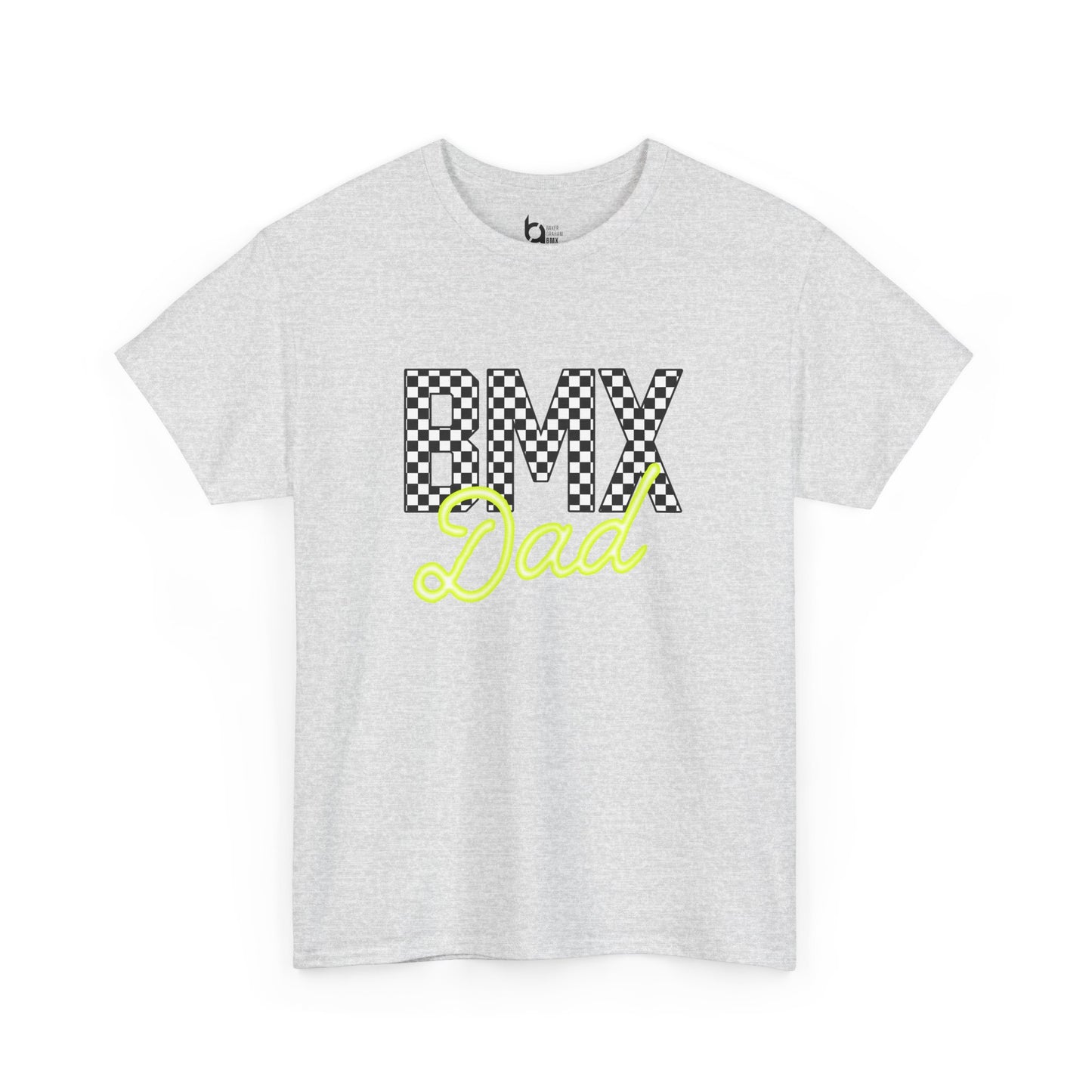 Checkered BMX Dad Light Colored Tee - Chartreuse Lettering
