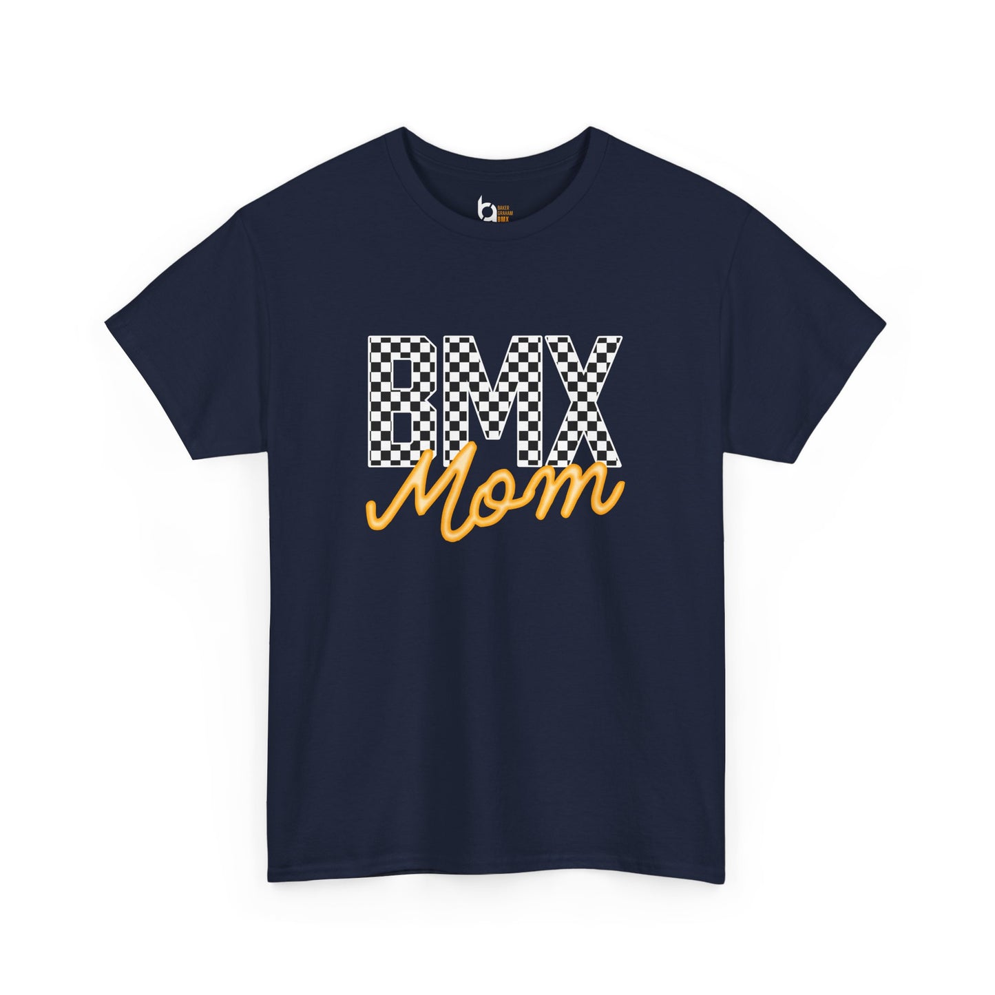 Checkered BMX Mom Dark Colored Tee - Orange Lettering