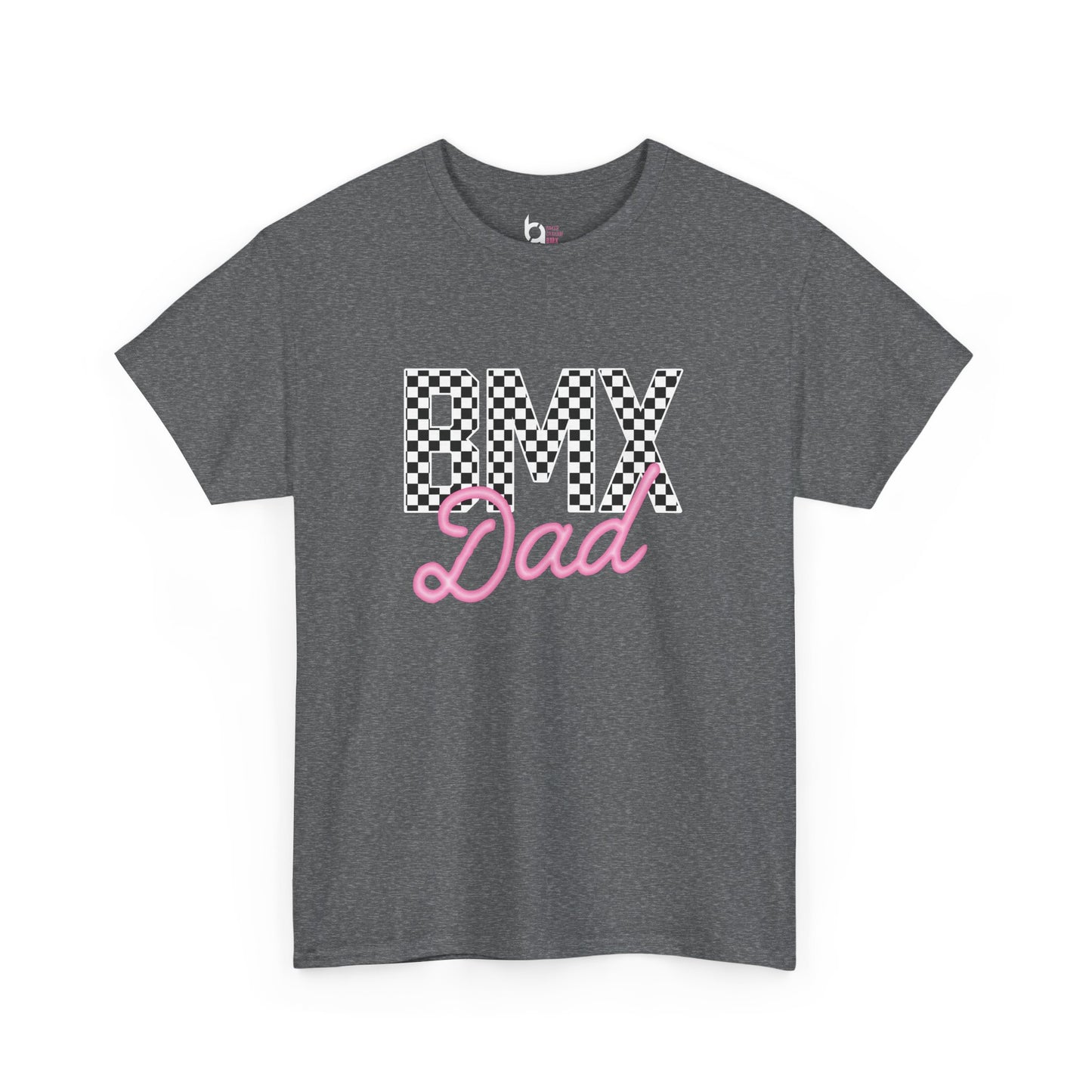 Checkered BMX Dad Dark Colored Tee - Pink Lettering