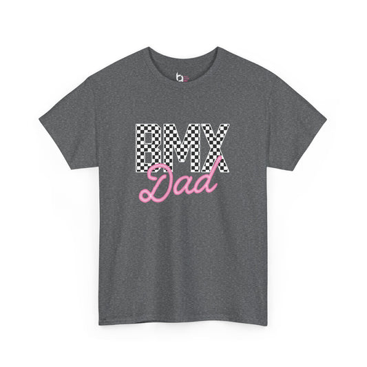 Checkered BMX Dad Dark Colored Tee - Pink Lettering